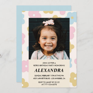 Invitation 6e anniversaire Fleurs Super rétro mign