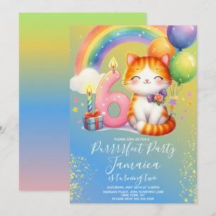 Invitation 6e anniversaire Kitten Rainbow Party