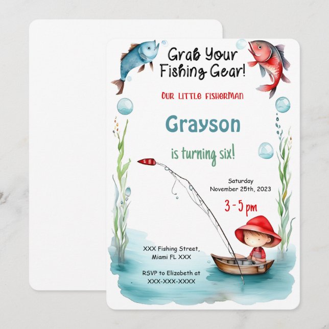 Invitation 6e anniversaire Pêche (Devant / Derrière)