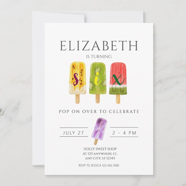 Invitation 6e anniversaire Summer popsicice fête de la crème  (Devant)