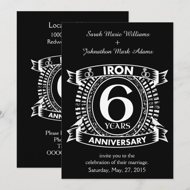 Invitation 6ème anniversaire de mariage blason en détresse (Devant / Derrière)