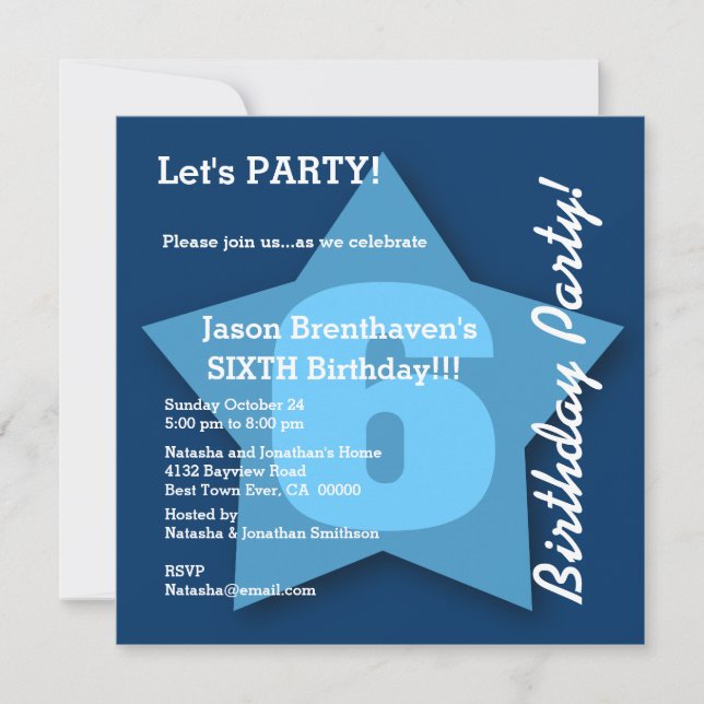 Invitation 6ème Étoile bleue de six ans K06 de bébé (Devant)