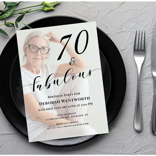 Invitation 70 and Fabulous Sixtieth Birthday Photo Script Inv (Créateur téléchargé)