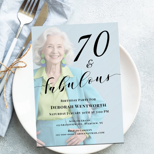 Invitation 70 and Fabulous Sixtieth Birthday Photo Script Inv (Créateur téléchargé)