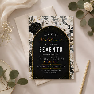 Invitation 70 ans Anniversaire Fleur de champ Noir