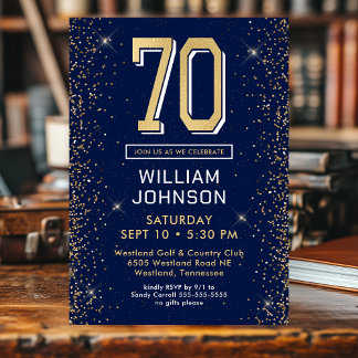 Invitation 70 ans Navy Bleu Moderne 