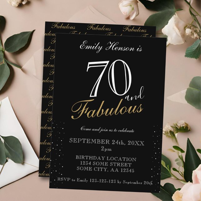 Invitation 70 et fabuleux noir élégant script Anniversaire (Créateur téléchargé)