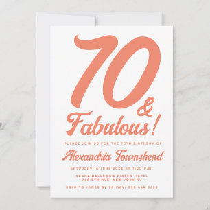 Invitation 70 & Fabuleux Orange Rétro Script 70e Anniversaire