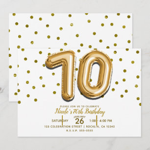 Invitation 70 Gold Balloons & Confetti 70e anniversaire