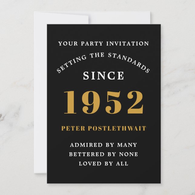 Invitation 70e anniversaire 1952 Black Gold Elegant Chic (Devant)