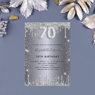 Invitation 70e anniversaire argent métal parties scintillant