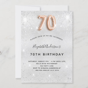 Invitation 70e anniversaire argent rose éclat or