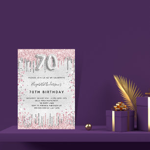Invitation 70e anniversaire argent rose parties scintillant g