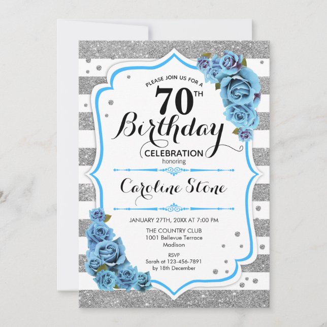 Invitation 70e anniversaire - Bleu Silver White Stripes (Devant)