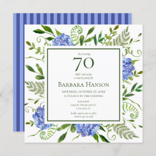 Invitation 70e anniversaire Blue Hydrangeas Surprise Party