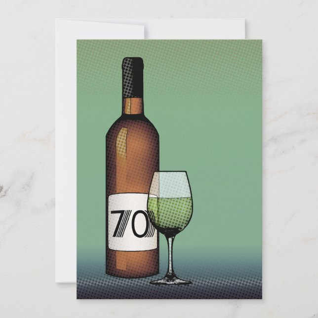 Invitation 70e anniversaire : bouteille de vin demi-teint et  (Devant)