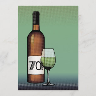 Invitation 70e anniversaire : bouteille de vin demi-teint et