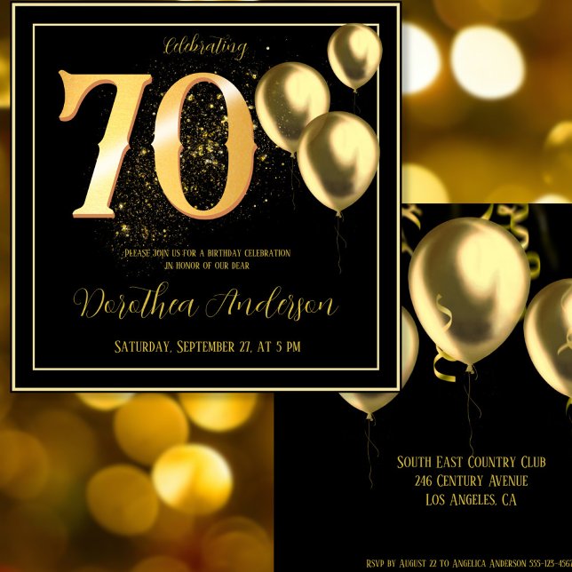 Invitation 70e anniversaire Célébrer l'or arrière avant éléga (Créateur téléchargé)