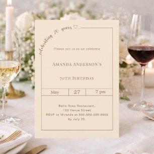 Invitation 70e anniversaire champagne or simple moderne