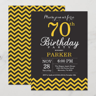 Invitation 70e anniversaire Chevron noir et jaune