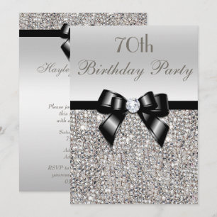 Invitation 70e anniversaire de fête Silver Sequins Black Bow