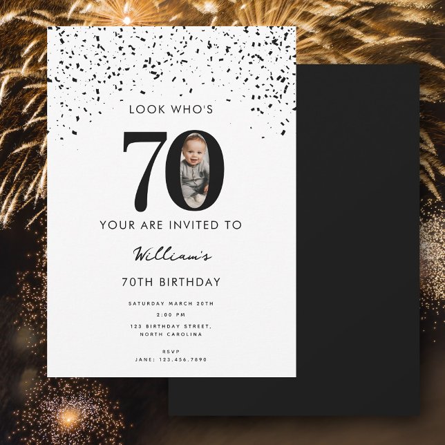 Invitation 70e anniversaire de la fête Regardez qui est 70 ph (70th Birthday Party Look Who's 70 Modern Photo Invitation)