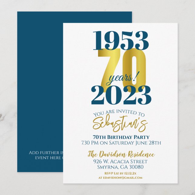 Invitation 70e anniversaire de la typographie de fête Date (Devant / Derrière)