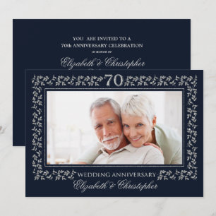 Invitation 70e Anniversaire de Mariage Bleu Nuit Argent Photo