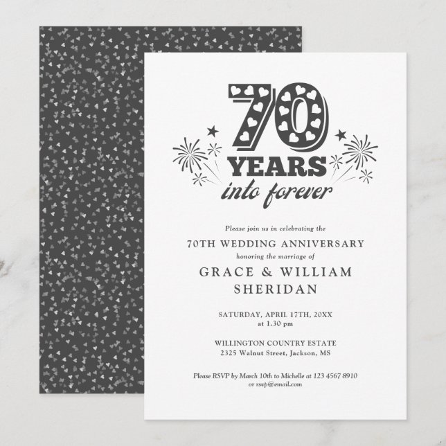 Invitation 70e anniversaire de mariage pour toujours (Devant / Derrière)