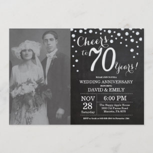 Invitation 70e Anniversaire de Mariage Tableau Noir Argent