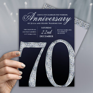 Invitation 70e Anniversaire Diamant Argent Bleu Marine Modern