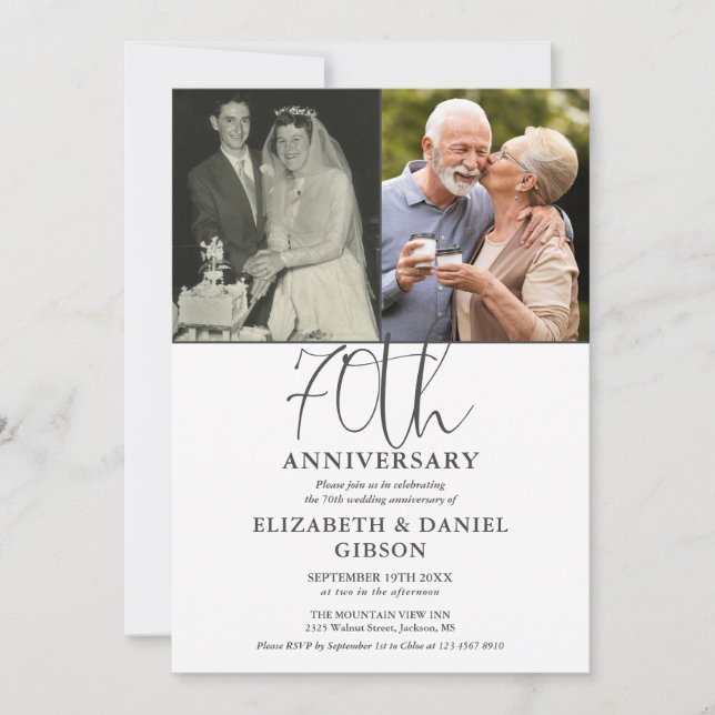 Invitation 70e anniversaire du Mariage Alors et maintenant 2  (Devant)