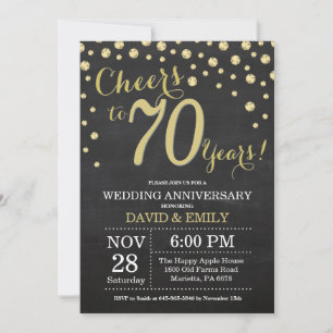 Invitation 70e anniversaire du Mariage Chalkboard noir et or