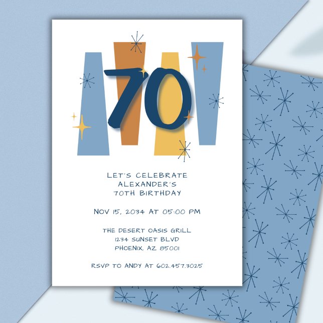 Invitation 70e anniversaire du Moyen-siècle moderne bleu (Créateur téléchargé)