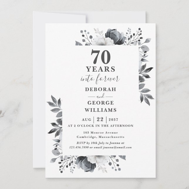 Invitation 70e anniversaire du Platine Mariage Monogramme flo (Devant)