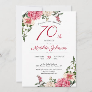 Invitation 70e anniversaire Elégante Floral Rose Red Custom P