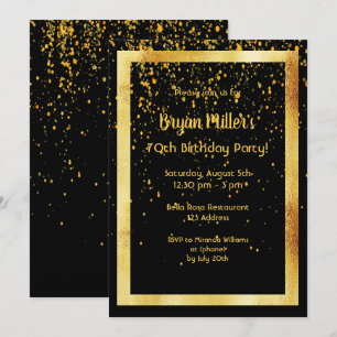 Invitation 70e anniversaire en noir avec cadre en faux or