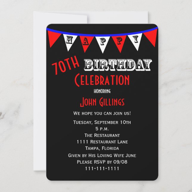 Invitation 70e anniversaire fêter l'invitation Bunting (Devant)