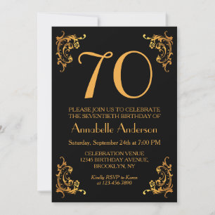 Invitation 70e anniversaire Glam moderne or noir Vintage rétr