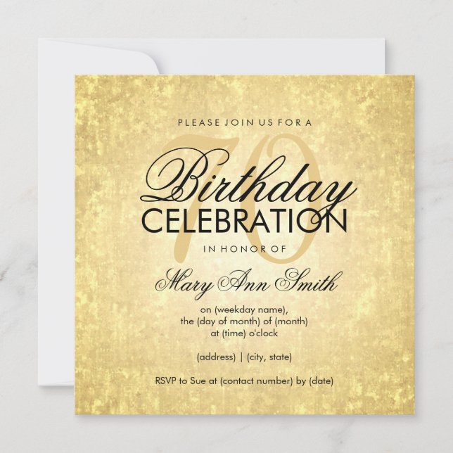 Invitation 70e anniversaire Gold Foil Look Confetti Stars (Devant)