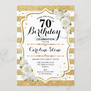 Invitation 70e anniversaire - Gold White Stripes Rose