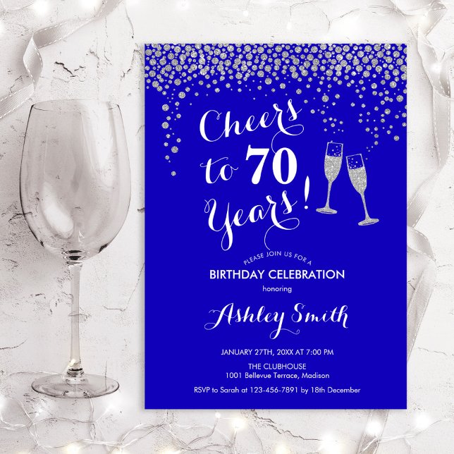 Invitation 70e Anniversaire - Joyeux À 70 Ans Royal Blue (Créateur téléchargé)