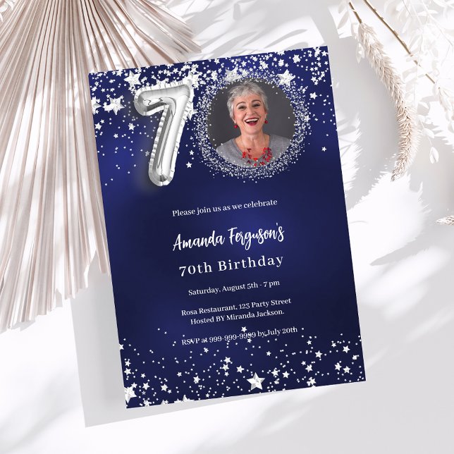 Invitation 70e anniversaire marine bleu argent étoiles photo (Créateur téléchargé)