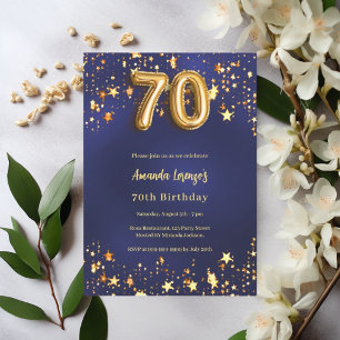 Invitation 70e anniversaire marine bleu or étoiles
