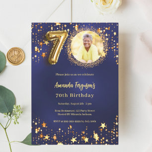 Invitation 70e anniversaire marine bleu or étoiles photo