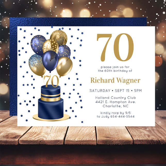Invitation 70e anniversaire Marine Blue Balloon Cake (Créateur téléchargé)