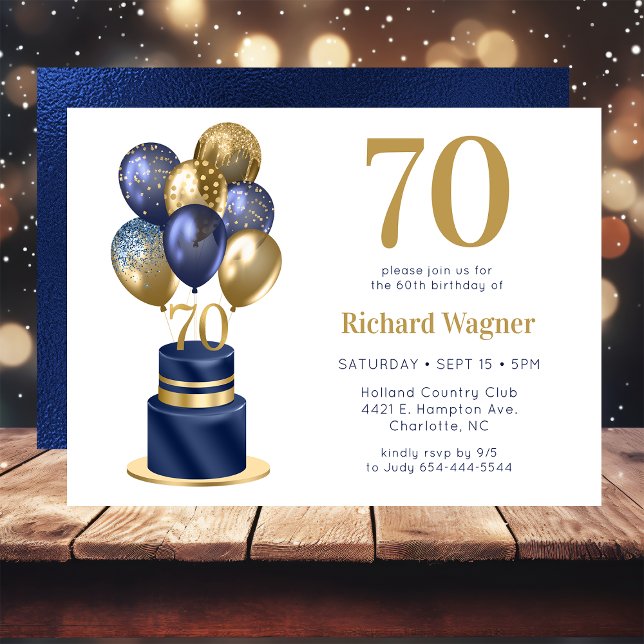 Invitation 70e anniversaire Marine Blue Balloon Cake (Créateur téléchargé)