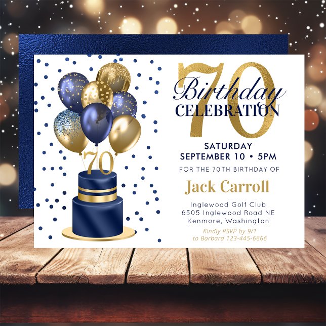 Invitation 70e anniversaire Marine Blue Balloon Cake (Créateur téléchargé)