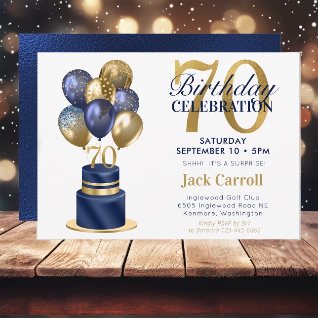 Invitation 70e anniversaire Marine Blue Balloon Cake (Créateur téléchargé)