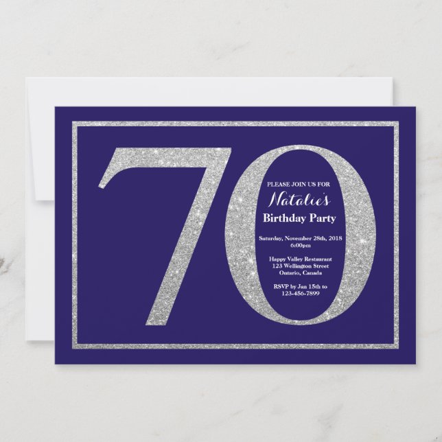 Invitation 70e anniversaire Marine Parties scintillant bleue  (Devant)